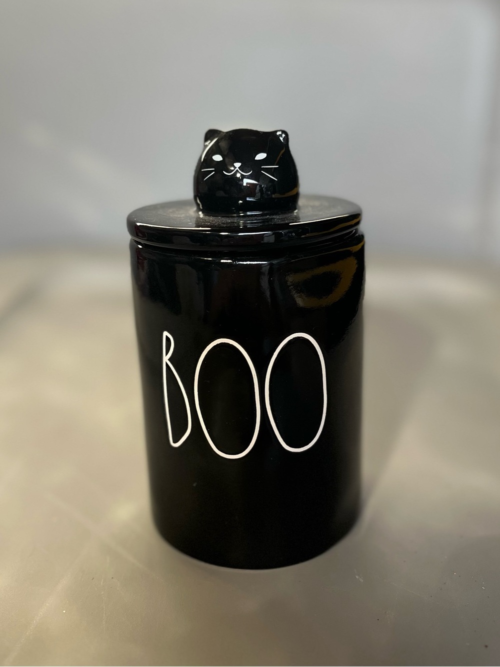 Black 'Boo' Ceramic Bath & Body Jar with Cat Lid RAE DUNN NEW